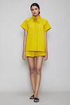 Buy MATI_1 Yellow Cotton High Neck Shirt And Shorts Set Online at Aza Fashions Buy_MATI_1_Yellow Cotton High Neck Shirt And Shorts Set _Online_at_Aza_Fashions