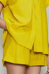 Shop MATI_1 Yellow Cotton High Neck Shirt And Shorts Set Online at Aza Fashions Shop_MATI_1_Yellow Cotton High Neck Shirt And Shorts Set _Online_at_Aza_Fashions