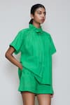 Buy_MATI_1_Green Cotton High Neck Shirt And Shorts Set _at_Aza_Fashions