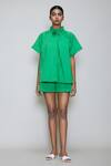 Buy_MATI_1_Green Cotton High Neck Shirt And Shorts Set _Online_at_Aza_Fashions