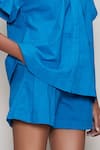 MATI_Blue Cotton High Neck Shirt And Shorts Set _at_Aza_Fashions