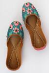 Vareli Bafna_Green Kamal Phool Floral Motif Printed And Embroidered Juttis_Online_at_Aza_Fashions