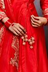 Shop_Pink City by Sarika_Red Silk Chanderi V Neck Angarkha Set _at_Aza_Fashions