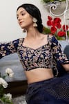 Buy_Asha Gautam_Blue Banarasi Zari Organza Sweetheart Neck Stripe Pattern Lehenga Set _Online_at_Aza_Fashions