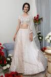 Buy_Asha Gautam_White Banarasi Zari Organza V Neck Lehenga Set _at_Aza_Fashions