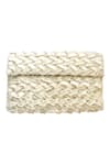 Shop_Kokommo_White Embroidery, Beads Embellished Handwoven Flap Clutch _at_Aza_Fashions
