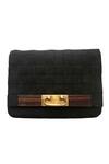 Shop_Kokommo_Black Woven Flap Clutch _at_Aza_Fashions
