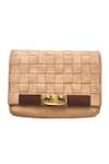 Shop Kokommo Beige Geometric Motif Flap Clutch at Aza Fashions Shop_Kokommo_Beige Geometric Motif Flap Clutch _at_Aza_Fashions