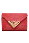 Shop Kokommo Red Embellished Beaded Jardin Flap Clutch at Aza Fashions Shop_Kokommo_Red Embellished Beaded Jardin Flap Clutch _at_Aza_Fashions