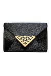 Buy_Kokommo_Black Embellished Beaded Jardin Flap Clutch _at_Aza_Fashions