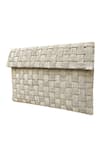 Shop Kokommo Silver Embellished Handwoven Mandarin Flap Clutch at Aza Fashions Shop_Kokommo_Silver Embellished Handwoven Mandarin Flap Clutch _at_Aza_Fashions