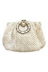 Buy_Kokommo_White Embellished Brocade Clutch _at_Aza_Fashions