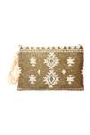 Buy_Kokommo_Gold Embellished Bead Ikat Tassel Clutch _at_Aza_Fashions
