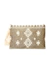 Shop_Kokommo_Gold Embellished Bead Ikat Tassel Clutch _at_Aza_Fashions