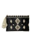 Shop_Kokommo_Black Embellished Bead Ikat Tassel Clutch _at_Aza_Fashions