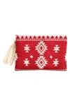 Shop_Kokommo_Red Embellished Bead Ikat Tassel Clutch _at_Aza_Fashions