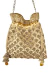 Buy_Kokommo_Gold Embellished Deco Fans Velvet Potli Bag _at_Aza_Fashions