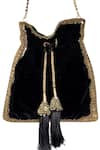 Buy_Kokommo_Black Embellished Embroidered Velvet Potli Bag _at_Aza_Fashions