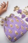Vareli Bafna_Purple Printed Adah Linen Potli Bag_Online_at_Aza_Fashions