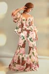 Buy_Shehlaa Khan_Pink Crepe Corset Sweetheart Neck Cape Open Floral Print And Pant Set _at_Aza_Fashions