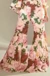 Shehlaa Khan_Pink Crepe Corset Sweetheart Neck Cape Open Floral Print And Pant Set _Online_at_Aza_Fashions