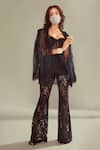 Buy_Shehlaa Khan_Black Lace Corset Sweetheart Neck Cape Open And Pant Set _at_Aza_Fashions