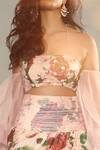 Shehlaa Khan_Pink Crepe Sweetheart Neck Printed Off Shoulder Blouse And Lehenga Set _Online_at_Aza_Fashions