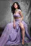 Buy_Shehlaa Khan_Purple Lace Sweetheart Neck Blouse And Lehenga Set _at_Aza_Fashions