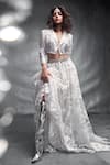 Buy_Shehlaa Khan_White Lace Lapel Collar Blouse And Lehenga Set _at_Aza_Fashions