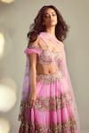 Shop_Shehlaa Khan_Pink Chanderi Sweetheart Neck Embroidered Lehenga Set _at_Aza_Fashions