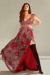 Buy_Shehlaa Khan_Red Georgette Sweetheart Neck Floral Print Gown _at_Aza_Fashions