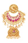 Shop_HRISHA_Gold Plated Stones, Beads Carved Chandbali Jhumkas _Online_at_Aza_Fashions