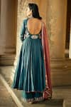 Shop_MATSYA_Blue Chanderi Silk Mandarin Collar Anarkali Set  _at_Aza_Fashions