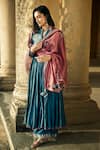 Buy_MATSYA_Blue Chanderi Silk Mandarin Collar Anarkali Set  _Online_at_Aza_Fashions