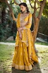 Buy_MATSYA_Yellow Raw Silk Sweetheart Neck Banarasi Chanderi Lehenga Set  _at_Aza_Fashions