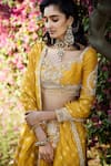 MATSYA_Yellow Raw Silk Sweetheart Neck Banarasi Chanderi Lehenga Set  _Online_at_Aza_Fashions