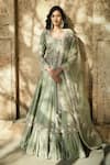 Buy_MATSYA_Green Chanderi Silk V Neck Lehenga Set  _at_Aza_Fashions