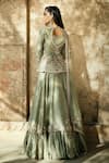 Shop_MATSYA_Green Chanderi Silk V Neck Lehenga Set  _at_Aza_Fashions