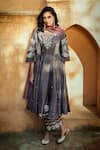 Buy_MATSYA_Grey Chanderi Silk Notched Anarkali Set  _at_Aza_Fashions