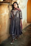 MATSYA_Grey Chanderi Silk Notched Anarkali Set  _Online_at_Aza_Fashions