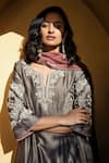 Buy_MATSYA_Grey Chanderi Silk Notched Anarkali Set  _Online_at_Aza_Fashions