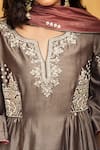 Shop_MATSYA_Grey Chanderi Silk Notched Anarkali Set  _Online_at_Aza_Fashions