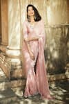 Buy_MATSYA_Pink Chanderi Silk V Neck Saree With Blouse _at_Aza_Fashions