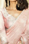 MATSYA_Pink Chanderi Silk V Neck Saree With Blouse _Online_at_Aza_Fashions