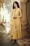 Buy_MATSYA_Yellow Chanderi Silk Mandarin Collar Angrakha Set  _at_Aza_Fashions