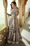 MATSYA_Grey Chanderi Silk Scoop Neck Bridal Lehenga Set  _Online_at_Aza_Fashions