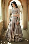 Buy_MATSYA_Grey Chanderi Silk Scoop Neck Bridal Lehenga Set  _at_Aza_Fashions