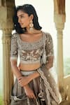 Buy_MATSYA_Grey Chanderi Silk Scoop Neck Bridal Lehenga Set  _Online_at_Aza_Fashions