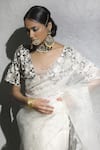 Shop_Aikeyah_White Organza Saree With Chanderi Blouse_at_Aza_Fashions