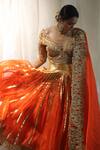 Aikeyah_Orange Chanderi Embroidered Lehenga Set_Online_at_Aza_Fashions